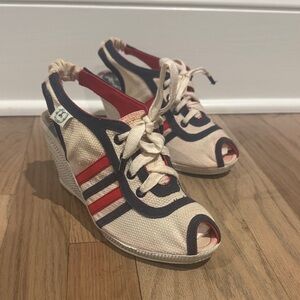 Miss L fire rubber heel wedge sneaker Women's Wedge Sandals 37 7 Red and Cream